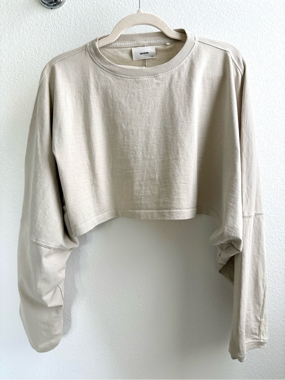 Joah Brown Slouchy Crop Long Sleeve Fog Cotton